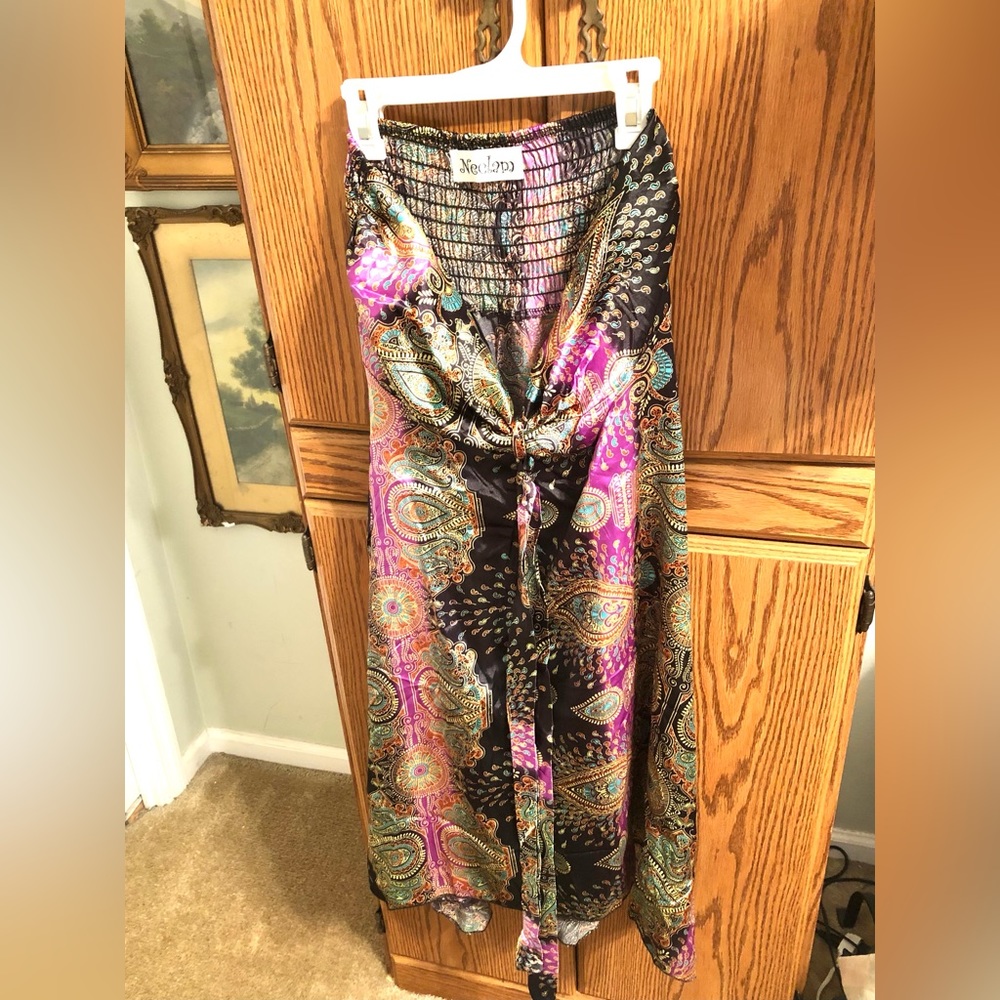 Neelam Strapless Silky Hi/Low Dress with front tie